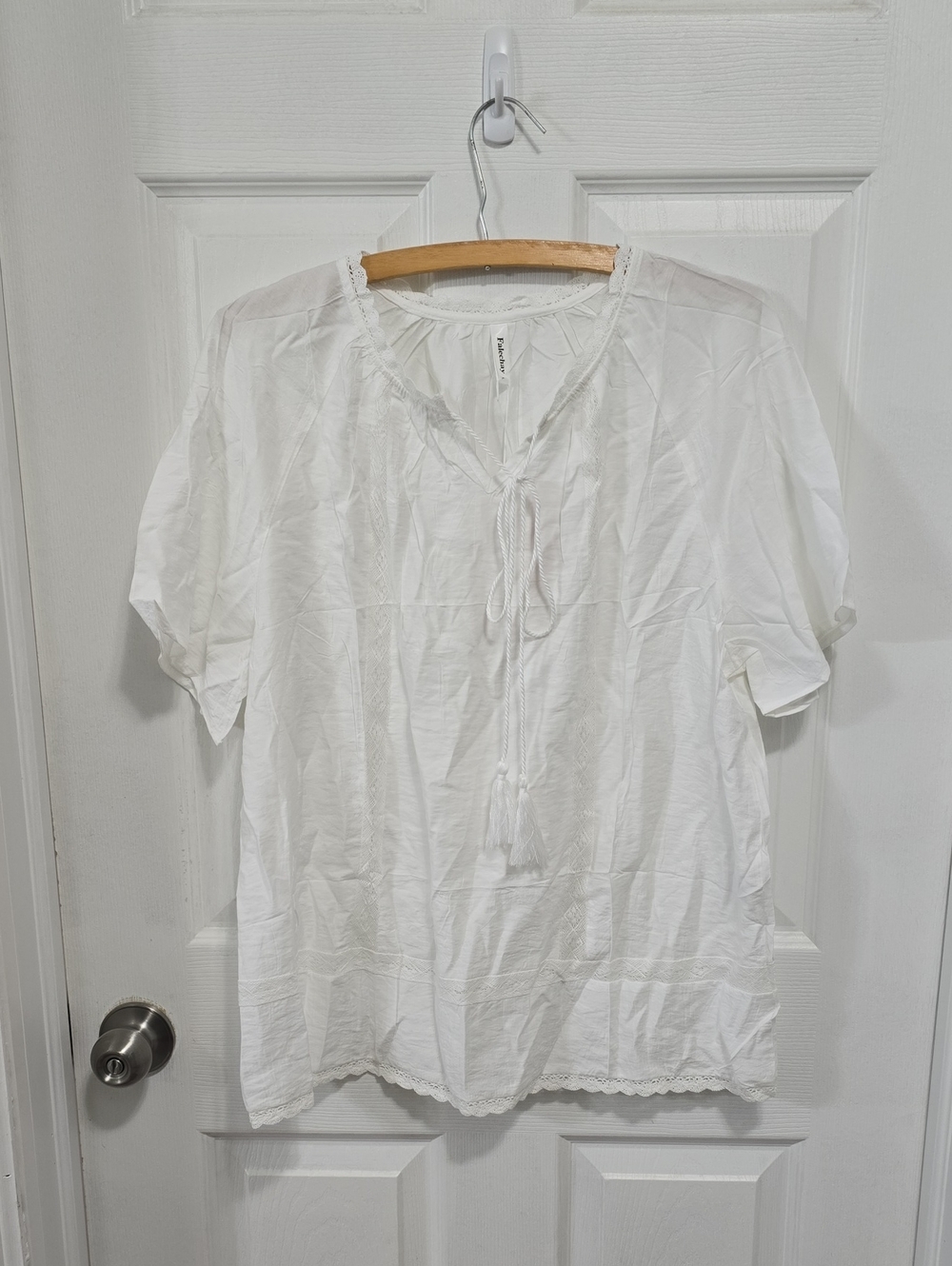 Lightweight White Peasant Blouse - Women Tops - L